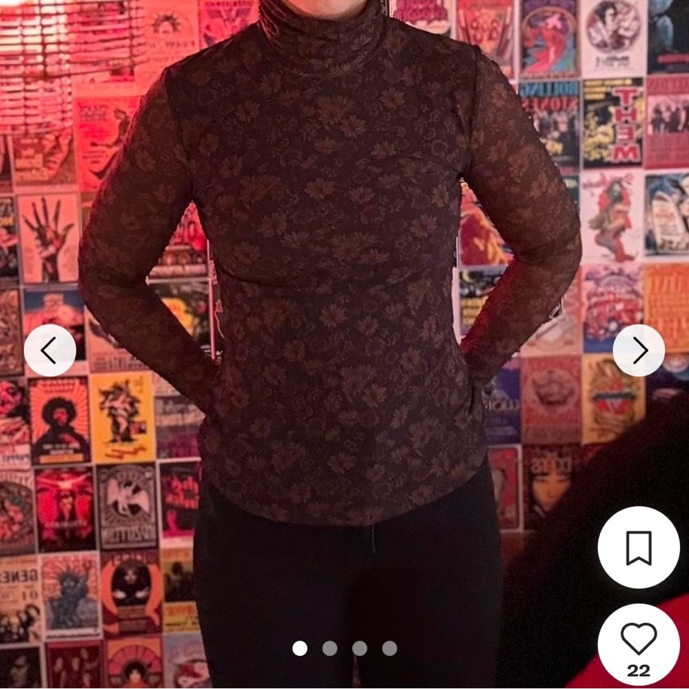 GANNI Black & Brown Floral Turtleneck